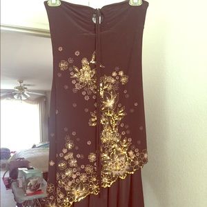 🔻Brown tube-top party dress with gold sequins